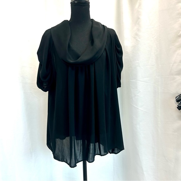 ZARA black chiffon Cowell neck short sleeve gathered blouse
Sz M - Picture 7 of 7